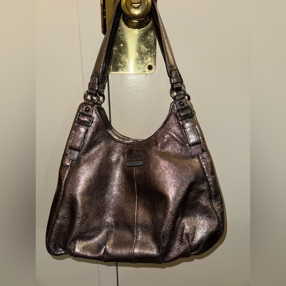 Coach Madison Maggie Metallic Gunmetal Leather Hobo Bag Excellent Vintage Y2K - Picture 2 of 7